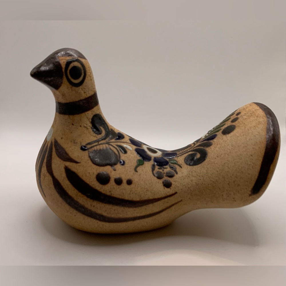 Vintage Netzl Hand Painted Tonal Mexican Folk Art Pottery Bird